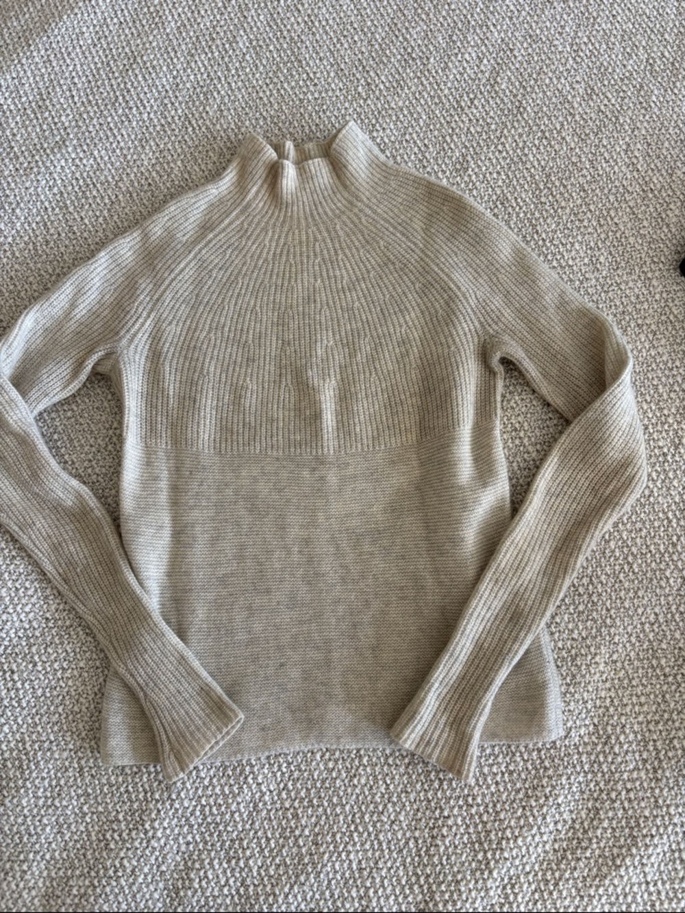 Vince cream/grey heather Ribbed Mock Neck cashmere sweater XS